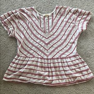 Elegant Red and White Striped Women's Blouse